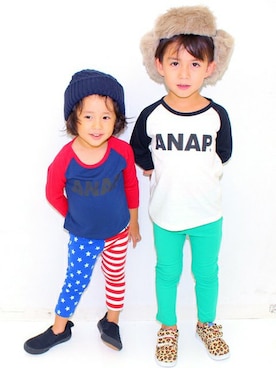 「ぽっちゃり、スキニーデニム」｜ANAP KIDS Officialさん（キッズ・110cm）の秋コーディネート
