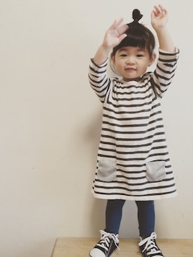 「H&M（エイチ・アンド・エム）のアイテム（ワンピース/ドレス、ホワイト系）」を使った、nenenene0521さん（キッズ・70cm）の冬コーディネート
