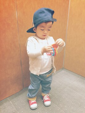 「Rodeo Crowns（ロデオクラウンズ）のアイテム（T Shirts、ホワイト系）」を使った、shu.oさん（キッズ・80cm）の秋コーディネート