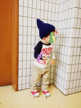 「BOBSON（ボブソン）のアイテム（トップス）」を使った、shu.oさん（キッズ・80cm）の秋コーディネート