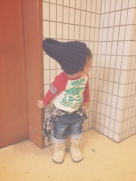 「BOBSON（ボブソン）のアイテム（トップス）」を使った、shu.oさん（キッズ・80cm）の秋コーディネート
