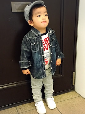 「BOBSON（ボブソン）のSALEでget♡♡（Pants、グレー系）」を使った、shu.oさん（キッズ・80cm）の秋コーディネート