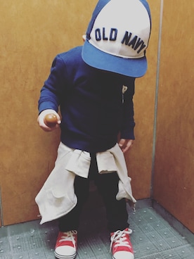 「OLD NAVY（オールドネイビー）のアイテム（Cap、ブルー系）」を使った、shu.oさん（キッズ・80cm）の秋コーディネート