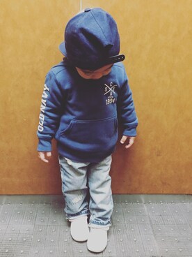 「OLD NAVY（オールドネイビー）のアイテム（Cap、ブルー系）」を使った、shu.oさん（キッズ・80cm）の秋コーディネート
