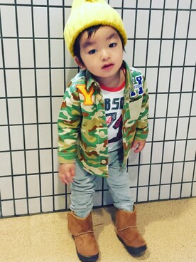 「BOBSON（ボブソン）のアイテム（トップス）」を使った、shu.oさん（キッズ・80cm）の秋コーディネート