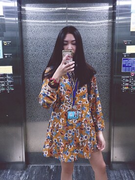 「淘寶のアイテム（ワンピース、オレンジ系）」を使った、迪三さん（レディース・167cm）の夏コーディネート