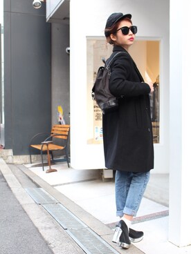 「白ソックス」｜「アイテム（ピーコート）」を使った、Akaneさん（レディース・163cm）の春コーディネート