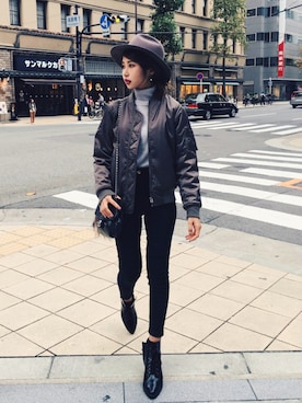「hat」｜「アイテム（ブルゾン）」を使った、Akaneさん（レディース・163cm）の秋コーディネート