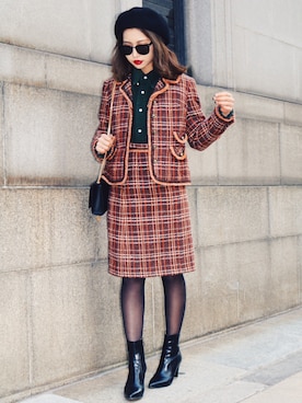 「Saint Laurent」｜「アイテム（セットアップ）」を使った、Akaneさん（レディース・163cm）の冬コーディネート