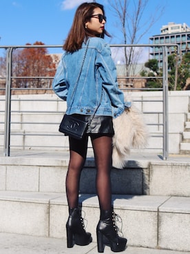 「chanel」｜「アイテム（デニムジャケット）」を使った、Akaneさん（レディース・163cm）の冬コーディネート