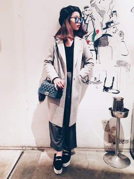 「chanel」｜「アイテム（ハンチング/ベレー帽）」を使った、Akaneさん（レディース・163cm）の冬コーディネート