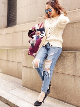 「DRIES VAN NOTEN（ドリスヴァンノッテン）のアイテム（シューズ）」を使った、Akaneさん（レディース・163cm）の冬コーディネート