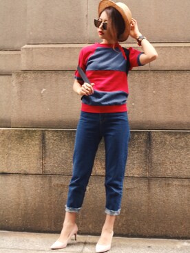 「Ameri（アメリ）のアイテム（デニムパンツ）」を使った、Akaneさん（レディース・163cm）の春コーディネート