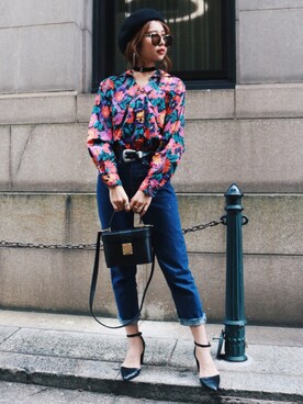 「Ameri（アメリ）のアイテム（デニムパンツ）」を使った、Akaneさん（レディース・163cm）の秋コーディネート