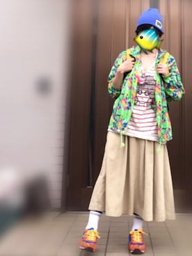 「ナイロンパーカー」｜「アイテム（ニットキャップ/ビーニー）」を使った、uoᗦ↞◃さん（レディース・157cm）の春コーディネート