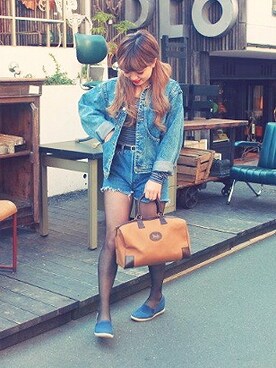 「デニム オン デニム」｜「アイテム（ハンドバッグ）」を使った、m o e oさん（レディース・157cm）の夏コーディネート
