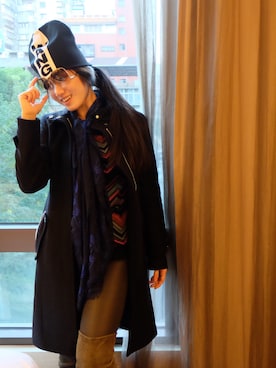 「alexanderwang（アレキサンダーワン）のアイテム（帽子）」を使った、christinelle_cwさん（レディース・168cm）の冬コーディネート