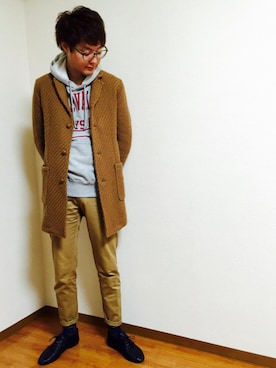 「CIAOPANIC TYPY（チャオパニックティピー）のアイテム（チェスターコート）」を使った、きいさんさん（メンズ・178cm）の冬コーディネート