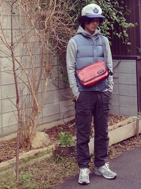 「WOOLRICH（ウールリッチ）のアイテム（ダウンベスト）」を使った、sora.さん（メンズ・170cm）の冬コーディネート