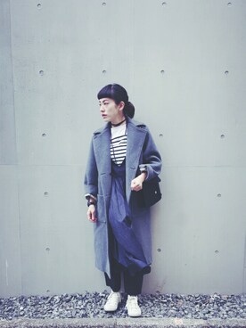 「ALLEGE（アレッジ）のアイテム（その他アウター）」を使った、百冨友香理さん（レディース・160cm）の春コーディネート