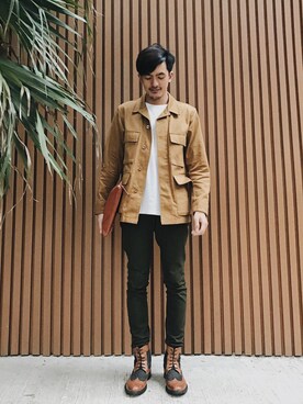 「earthtone」｜「アイテム（ジャケット/アウター）」を使った、Alexander Yeungさん（メンズ・174cm）の冬コーディネート
