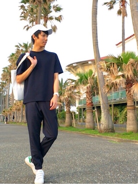 「FREDY&GLOSTER（フレディアンドグロスター）のアイテム（Tシャツ/カットソー）」を使った、Keisuke Hayashiさん（メンズ・185cm）の夏コーディネート
