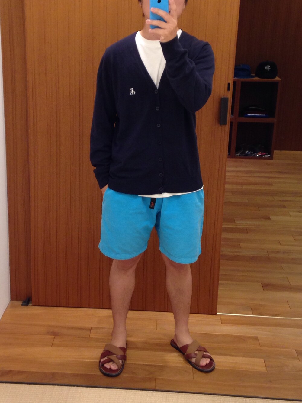 「SOPHNET.のアイテム（カーディガン/ボレロ、ブルー系）」を使った、P-Y-U-N-T-Aさん（メンズ・165cm）の夏コーディネートの1枚目の写真