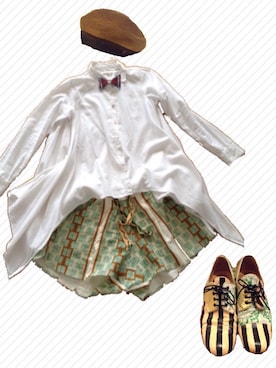 「アイテム（ドレスシューズ、グリーン系）」を使った、saayaさん（レディース・155cm）の春コーディネート