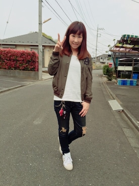 「SLY（スライ）のBASIC 7分袖TOPS（Tシャツ/カットソー、ホワイト系）」を使った、Akane Wachiさん（レディース・160cm）の春コーディネート