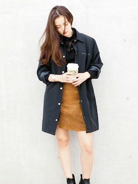 「NINE（ナイン）のアイテム（ステンカラーコート）」を使った、NINE yukariさん（レディース・160cm）の秋コーディネート