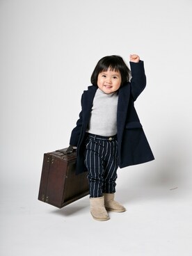 「アイテム（チェスターコート）」を使った、shio07さん（キッズ・80cm）の冬コーディネート