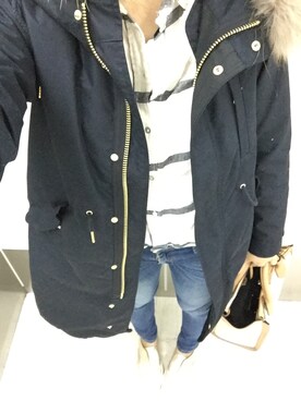 「アイテム（モッズコート、ブルー系）」を使った、asamiさん（レディース・163cm）の冬コーディネート
