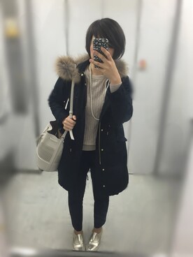 「アイテム（モッズコート、ブルー系）」を使った、asamiさん（レディース・163cm）の冬コーディネート