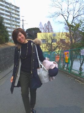 「アイテム（モッズコート、ブルー系）」を使った、asamiさん（レディース・163cm）の冬コーディネート