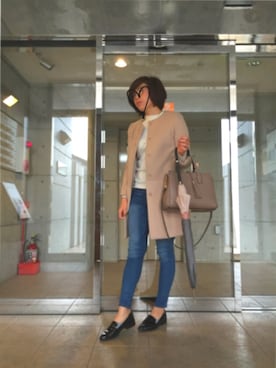 「JUSGLITTY（ジャスグリッティー）のアイテム（ノーカラージャケット）」を使った、asamiさん（レディース・163cm）の冬コーディネート