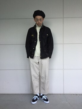 「Barbour（バブアー）のアイテム（ライダースジャケット）」を使った、Isseiさん（メンズ・178cm）の秋コーディネート