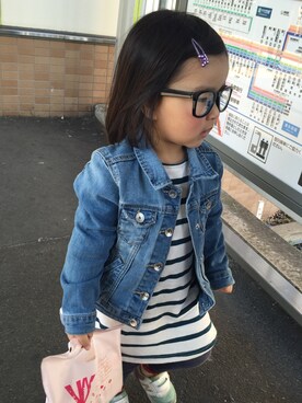 「AZUL by moussy（アズールバイマウジー）のアイテム（ワンピース）」を使った、まーゆーめーさん（キッズ・80cm）の春コーディネート