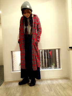 「アイテム（シャツワンピース、レッド系）」を使った、ayumi masakiさん（レディース・166cm）の冬コーディネート