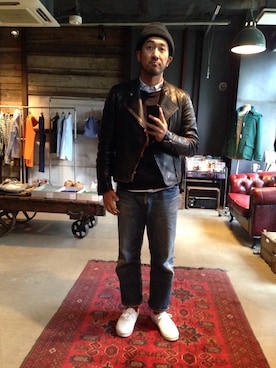 「Yves Saint Laurent rive gauche（イヴサンローランリヴゴーシュ）のアイテム（ライダースジャケット）」を使った、coalminesapporoさん（メンズ・176cm）の秋コーディネート