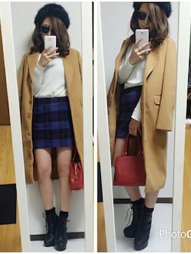 「アイテム（ボストンバッグ、レッド系）」を使った、MEさん（レディース・165cm）の秋コーディネート