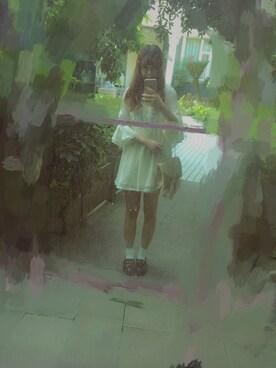 「アイテム（チュニック、ベージュ系）」を使った、あずきさん（レディース・165cm）の夏コーディネート