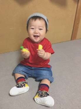 「赤Tシャツ」｜☆SOUMA☺︎さん（キッズ・70cm）の夏コーディネート