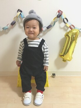 「ポンポン付きニット帽」｜☆SOUMA☺︎さん（キッズ・70cm）の秋コーディネート