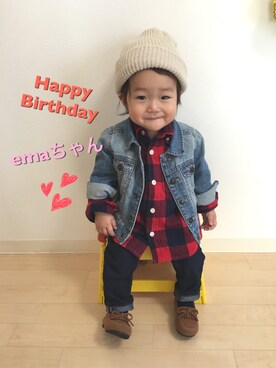「キッスコーデ」｜「アイテム（デニムジャケット）」を使った、☆SOUMA☺︎さん（キッズ・70cm）の秋コーディネート
