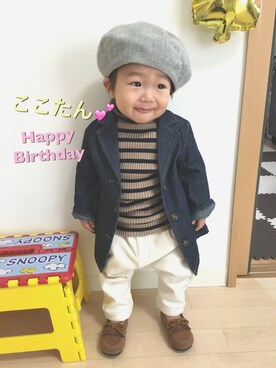 「ベレー帽推奨委員会」｜「アイテム（モカシン/デッキシューズ）」を使った、☆SOUMA☺︎さん（キッズ・70cm）の秋コーディネート