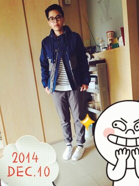 「blue」｜「アイテム（その他アウター）」を使った、Owenさん（メンズ・165cm）の冬コーディネート