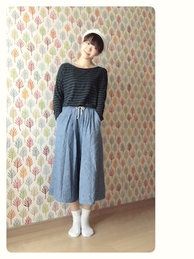 「キュロット」｜「アイテム（ハンチング/ベレー帽）」を使った、よしさん（レディース・163cm）の春コーディネート