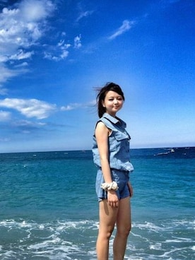 「beach」｜「アイテム（つなぎ/オールインワン）」を使った、Sukiさん（レディース・153cm）の夏コーディネート