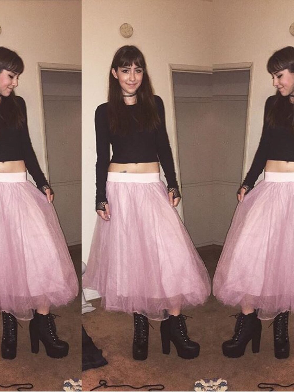 「R29Monochromies、ootd、outfit、summer、fashion、skirt、STYLE、pink」｜「charlotte russeのアイテム（ブーティ、ブラック系）」を使った、Gina Bahumbugさん（レディース・163cm）の夏コーディネートの1枚目の写真