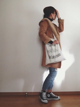 「TODAYFUL（トゥデイフル）のVintageトートバッグ（トートバッグ）」を使った、みーさん（レディース・171cm）の冬コーディネート
